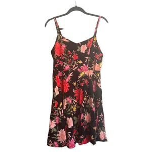 Old Navy Floral Cami Mini Dress L Smocked Babydoll Summer Festival Cute Bright
